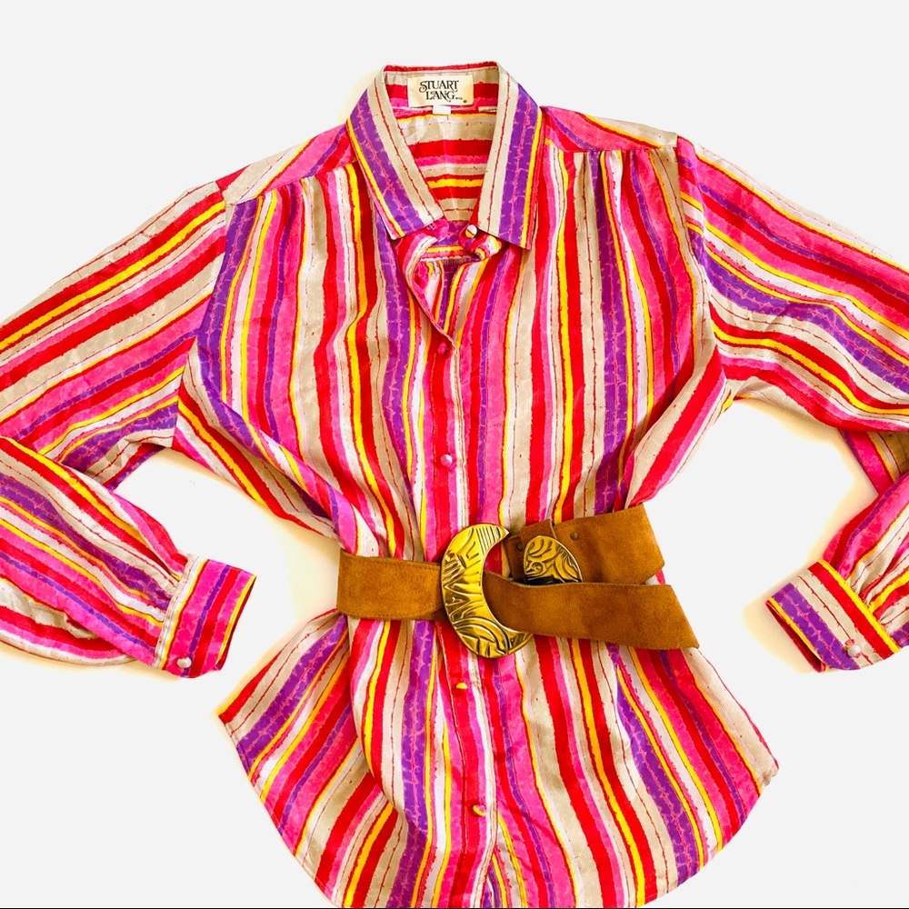 Vintage Stuart Lang striped silky button down